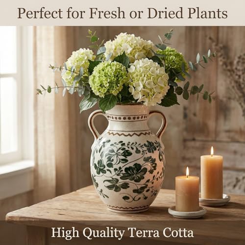 EFISPSS Ceramic Vintage Vase Decorative Spring Decor Chinese Crackle Floral Handle for Dining Room Living Room Green - color: Green