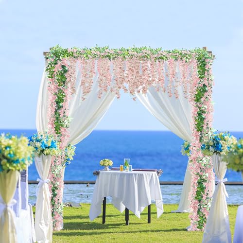 Sggvecsy 6Pcs Wisteria Garland Artificial Flowers Garland Fake Hanging Wisteria Vines Rattan Silk Hanging Flower Vines for Home Garden Outdoor Wedding Arch Party Ceremony Total 35.4Ft (Pink) - color: Pink