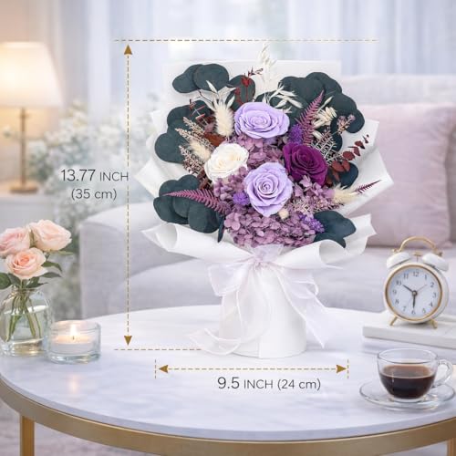 Bonsion Preserved Flowers for Delivery, Purple Rose Bouquet Gift for Women and Mom, Long Lasting Floral Arrangement for Birthday & Anniversary - color: Purple