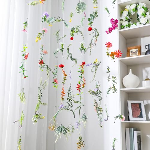 XunYee 6 Pcs 35.4 ft Flower Garlands Artificial Wildflower Vines Floral Hanging Backdrop Fake Flower Garlands Faux Silk Wildflower Vine for Wedding Bridal Shower Home Garden Wall Arch Decor(Spring) - style: Wildflower