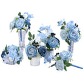 Dusty Blue Wedding Centerpieces Flowers Set of 6 Mini Bridesmaid Bouquets Posy Bouquet Pre-Made Wedding Flowers Centerpieces for Table Artificial Flowers - color: Dusty Blue