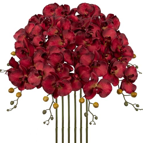 6PCS 32" Artificial Orchid Stems Red Butterfly Orchid Faux Phalaenopsis Flowers for Home Wedding Centerpieces Office Table Decorations Real Touch Silk Orchids for DIY Floral Arrangements - color: Red