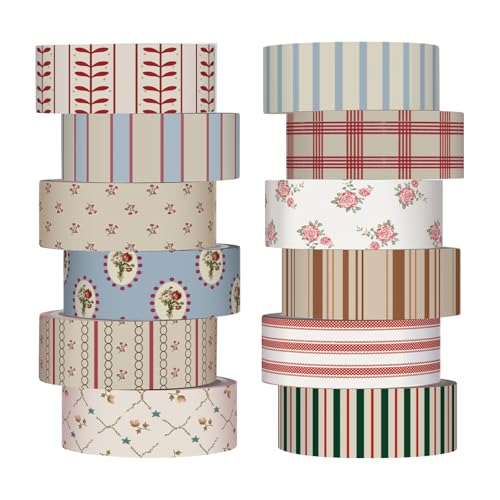 12 Rolls Watercolor Floral Washi Tape Set 15 mm Vintage Flower Decorative Masking Tape for Summer School Arts DIY Craft Scrapbook Journal Supplies Gifts(Retro,Mixed Pattern) - color: Retro, style: Mixed Pattern