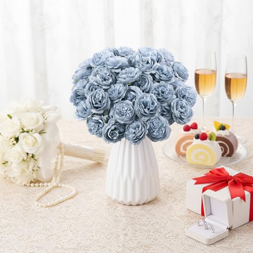 Thiccywoov 200 Pcs Flowers Long Stem Artificial Rose Bulk, 3.2 Inches Silk Rose Head Flowers Faux for Wedding Bridal Bouquet Independence Day Home Floral DIY Centerpieces Party Decoration(Dusty Blue) - color: Dusty Blue