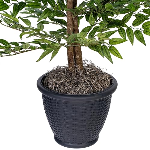 Vickerman 4' Indoor Artificial Green Smilax Bush, Gray Plastic Container. - color: Dark Green, style: Vickerman Everyday 4' Artificial Green Smilax Bush in Gray Plastic Container