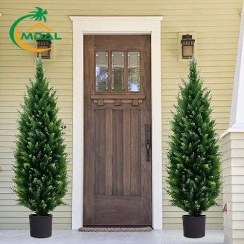 6ft Artificial Topiary Trees Beautiful Realistic Faux Cedar Pines UV Protection for Indoor Outdoor Front Porch Decorate- Set of 2 - size: 6ft