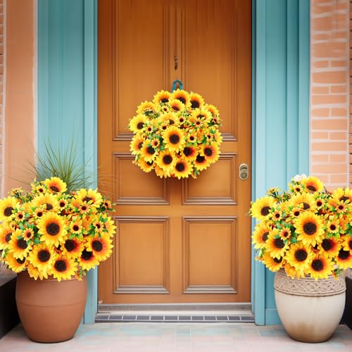 9 Pack Artificial Silk Sunflowers Bouquet Fake Yellow Flowers Floral Arrangements for Wedding Home Decor Centerpieces DIY Crafts Party Table Vase Decoration