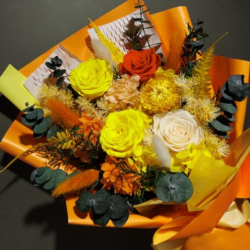 Bonsion Fall Flowers Gifts for Mom, Flower for Delivery, Preserved Roses Bouquets, Birthday Gifts for Women, Mothers Day Flowers for Wife (Orange) - color: Orange