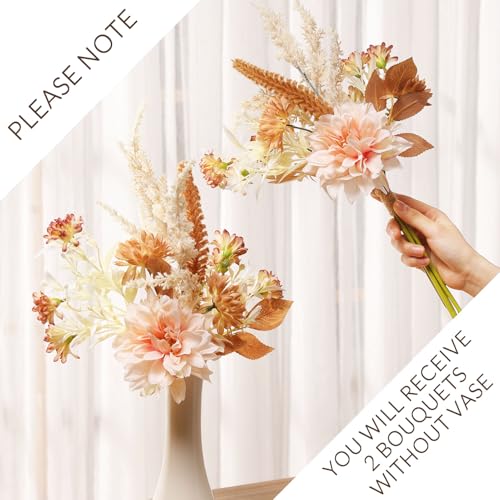 Joeabor Fake Flower Bouquet, Faux Flower Arrangement for Decorating Kitchens, Bedrooms, Bathrooms, Realistic Artificial Flowers Made of Silk & Plastic, Floral Decoration with Dahlia & Small Blossoms - color: Pink & Pink