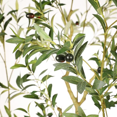 Faux Olive Tree 7FT, Olive Trees Artificial Indoor, Large Fake Tree with Realistic Leaves Branches and Lifelike Fruits for Home Office Living Room Decor