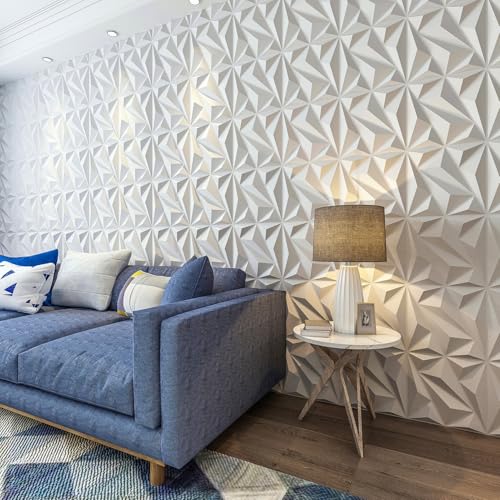 Art3dwallpanels 33 Pack 3D Wall Panel Diamond for Interior Wall Décor, PVC Flower Textured Wall Panels for Living Room Lobby Bedroom Hotel Office, White, 12''x12'' Cover 32.Sq.Ft. - color: White, size: 33 Pack