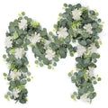 Dremisland Artificial Flowers Garlands 2 Pack 12Ft Artificial Eucalyptus Garland with Dahlia Flower Hanging Flowers Vines Spring Garland for Backdrop Wedding Arch Bedroom Home Wall Room Decor - size: 2PCS