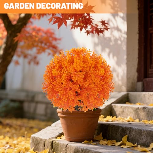 25.6" Artificial Topiary Ball Trees, 2 Pack Artificial Shrubs Bushes with Ground Spike, UV Resistant Fake Evergreen Tree for Porch Decor - color: 2 Pack 26" Fall Eucalyptus