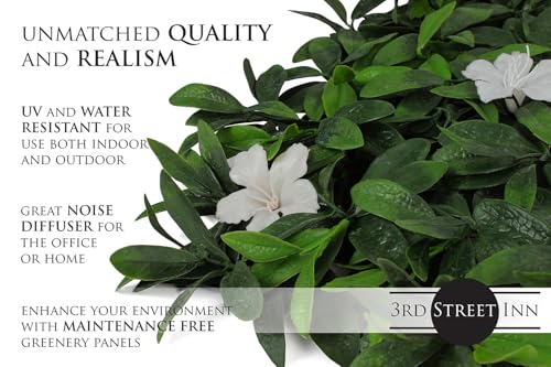 3rd Street Inn Greenery Panel - Artificial Hedge Wall - Fake Plant Wall Backdrop - Privacy Screen - Interlocking Panels - Indoor Outdoor Décor (4, White Cuckoo Flower) - color: White Cuckoo Flower