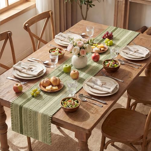 Artoid Mode Army Green Farmhouse Woven Table Runner, Seasonal Holiday Rustic Kitchen Dining Table Decoration for Home Party Decor 12x72 Inch - color: Army Green, size: 12" x 72", Table Runner