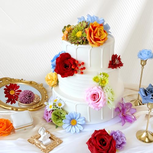 Colorful Artificial Flowers Combo Box Set Rainbow Silk Roses with Stems Sunflower DIY Bridal Wedding Bouquets Cake Fake Floral Arrangements Baby Shower Party Table Centerpieces Home Decor Bulks - color: Rainbow, Colorful