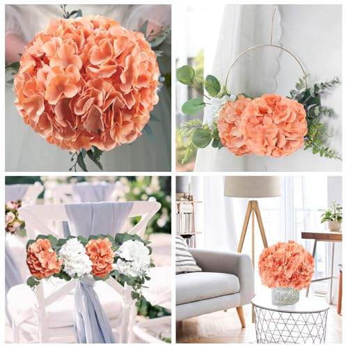 AVIVIHO 60 pcs Fall Flowers Terracotta Fake Flowers Hydrangea Artificial Flowers Bulk Realistic Faux Hydrangeas Silk Flowers with Stems for Party,Home,Weddings,Indoor or Outdoor Decorations - color: Terracotta, size: 60PCS