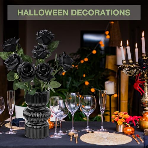 Thiccywoov 30 Pcs Rose Artificial Flowers in Bulk Lifelike Long Stem Silk Roses Bouquets Realistic Faux Flowers for Wedding Bridal Shower Home Decor Floral Arrangements Table Centerpiece(Black) - color: Black