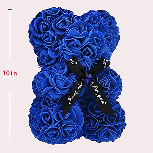 Lgv Flower Rose Bear,Romantic Gift for Valentine's Mother's Day, Christmas, Birthday,Girl Friend Her Mom Female Wife with Artificial Heart-Shaped Diamonds Sapphire Blue - color: Sapphire