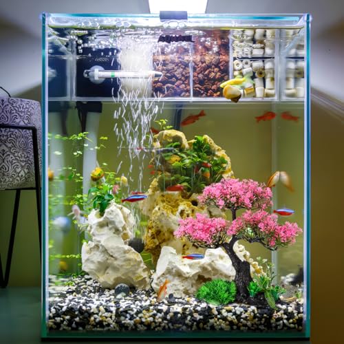 PartyKindom Artificial Aquarium Plants Realistic Fish Tank Decorations Set for Turtle Tanks Plastic Aquarium Decor with Soft Swaying Water Plants 11.41X9.44X4.33 in Underwater Landscape