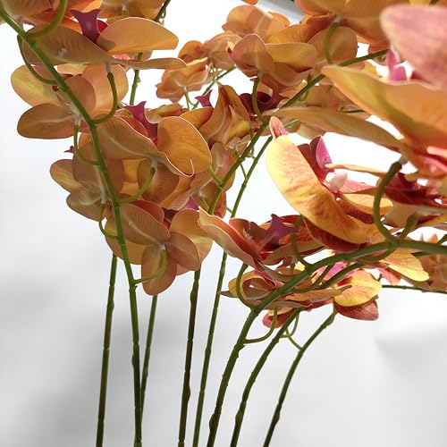 ATFL 8 Pack Orange Orchid Artificial Flowers Real Touch, 32'' Artificial Fake Faux Silk Orchid Stem Bouquets for Wedding Party Home Garden Decor,Orquideas Artificiales para Decora (excluding The Pot) - color: Orange