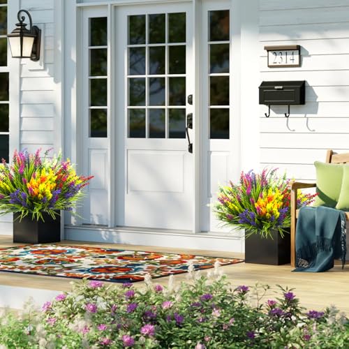 Grunyia Artificial Lavender Plants with Mixed Color Flowers, 20 Bundles, Outdoor Decorative Grass - color: 6 Color Mix