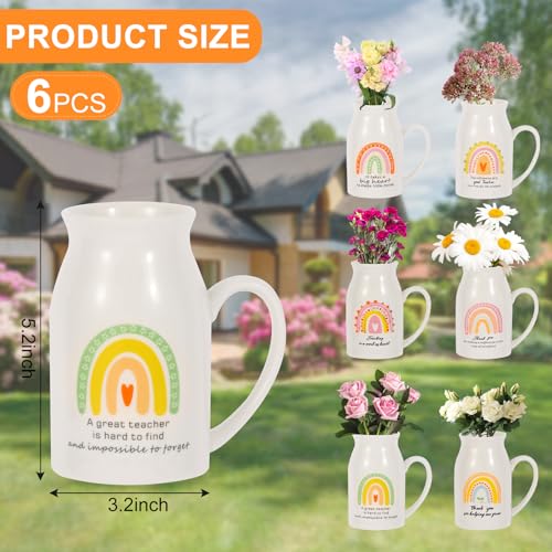 6 Pieces Teacher Appreciation Gifts Teacher Ceramic Vase with Small Handle Rainbow Flower Vases Thank You Teacher Gifts for Women (Teacher)