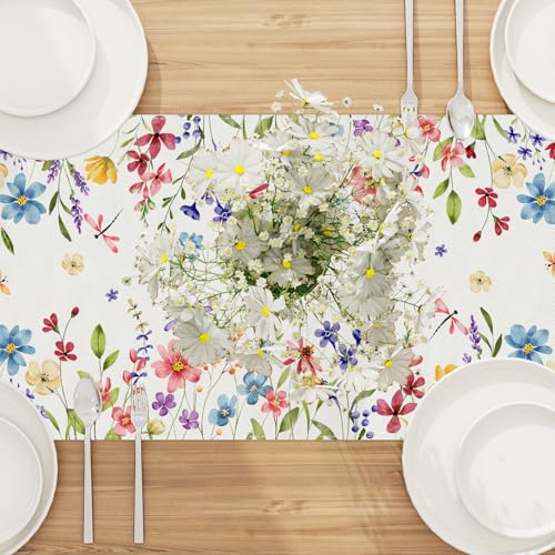 Flowers Spring Table Runner 13x72 Inch Spring Summer Easter Decorations and Supplies for Home Kitchen Dining Room Table Decor
