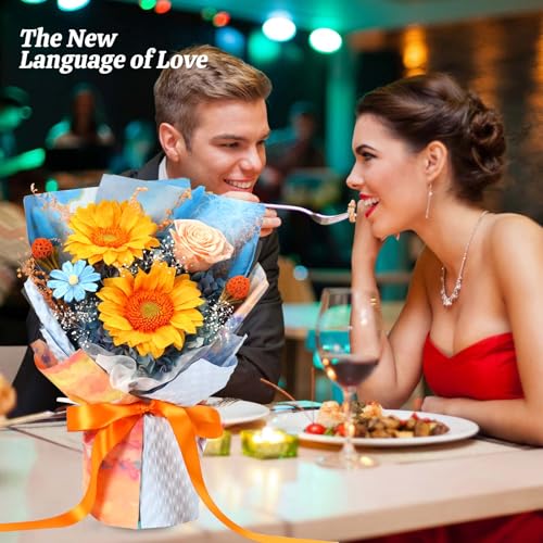 Forever Flowers for Delivery, Preserved Sunflower Bouquets, Long Lasting Roses, Eternal Flower Bouquet with Gifts Box for Mother Wife Girlfriend on Festivals Birthday Anniversary (Blue) - color: Blue