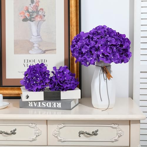 Fake Purple Hydrangea Artificial Flowers - Faux Silk Hydrangeas Flowers Heads with Stems Real Touch for Home Wedding Party Table Decor(Purple,Pack of 10) - color: Purple