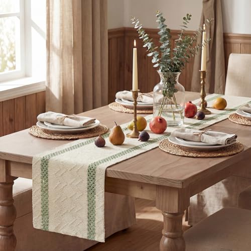 Artoid Mode Sage Green Stripe Woven Table Runner, Seasonal Holiday Hollow Kitchen Dining Table Decoration for Home Party Decor 12x72 Inch - color: Sage Green, size: 12" x 72", Table Runner