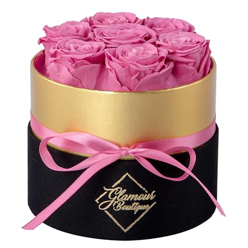 GLAMOUR BOUTIQUE Eternal Preserved Roses in a Box, Flowers Forever, Rose Forever in a Box for Wife or Her, Lasting Real Flower Gift, Elegant Luxury Floral Home Decor, 7 Roses, Pink (Color-Treated) - color: Pink, size: 7 Roses