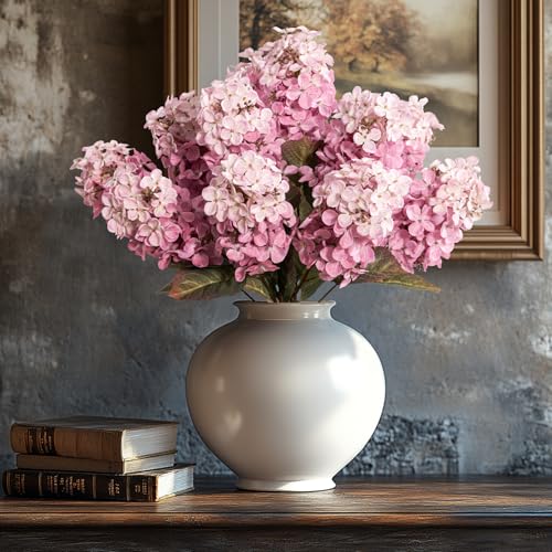 Ttranewsoo Hydrangea Artificial Flowers ,Fall Hydrangeas Artificial Flowers, Fake Fall Dried Hydrangea Decoration,Faux Silk Flower With Stems Winter Decor Indoor and outdoor(Pink 24"8pcs) Without Vase - color: Pink