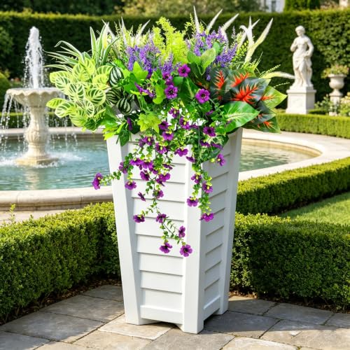 Artificial Plants Outdoor UV Resistant, 14 Bundles Faux Greenery Flower for Outdoor Planters, Realistic Fake Plant, Artificial Planter Fillers for Front Porch, Window Boxes, Patio, Garden Decor - color: Green 801