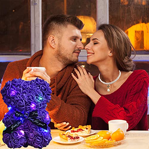 Lgv Flower Rose Bear,Romantic Gift for Valentine's Mother's Day, Christmas, Birthday,Girl Friend Her Mom Female Wife with Artificial Heart-Shaped Diamonds Purple - color: Purple