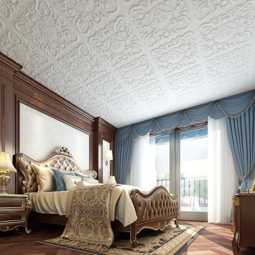 Art3dwallpanels 12 Pack Drop Ceiling Tiles, 24 x 24 Inch High Grade PVC 3D Wall Panels Vintage Flower Pattern for Interior Wall Decor, Fire Rated, Waterproof, White - color: White
