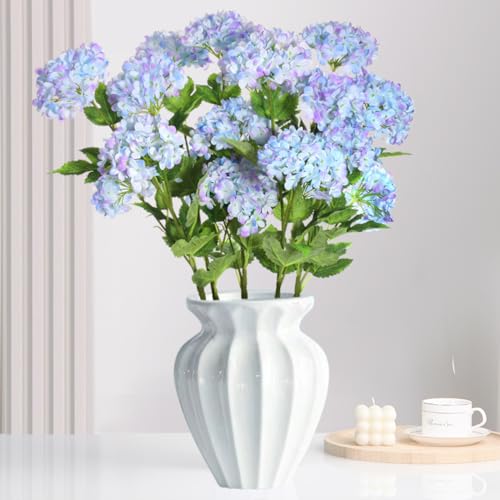 Blue Hydrangea Artificial Flowers, 5Pcs 26.8" Faux Hydrangea Bouquet with 4 Head, Silk Fake Flowers with Stems for Vase, Wedding Bouquet, Home Decor, DIY, Baby Shower, Centerpieces Tables Decoration - color: Blue