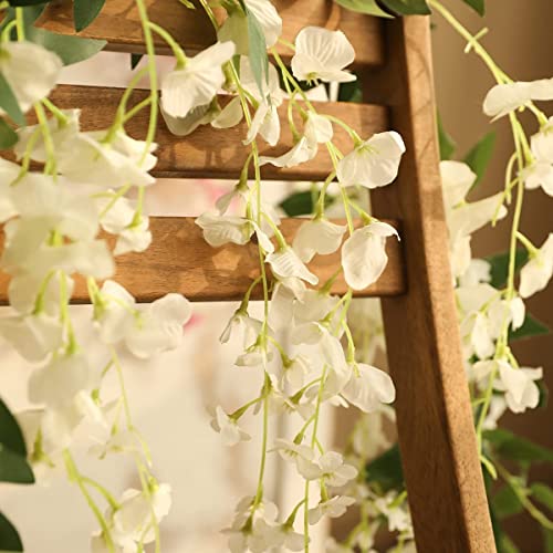 Veryhome 3Pcs 7.2Ft/Piece Artificial Flowers Wisteria Garland Artificial Wisteria Vine Hanging Flower Greenery Garland for Home Garden Outdoor Wedding Arch Floral Decor (White) - color: White