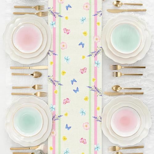 72 x 13 Inch Spring Floral Table Runner – Spring Table Runner with Mason Jar Wildflower and Butterfly Pattern for Garden Parties, Kitchen, Mantel, Dining Table Décor, Spring Party Supplies - style: Victorian