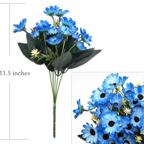 Artificial Flowers Daisies for Outdoors Silk Daisy Realistic Plants Decor, Fake Plant Bunches for Indoor Home Garden Verandah Kitchen Office Table Centerpieces Arrangements DIY Decorations Blue Flower - color: Daisy - Blue - 4 Bundles