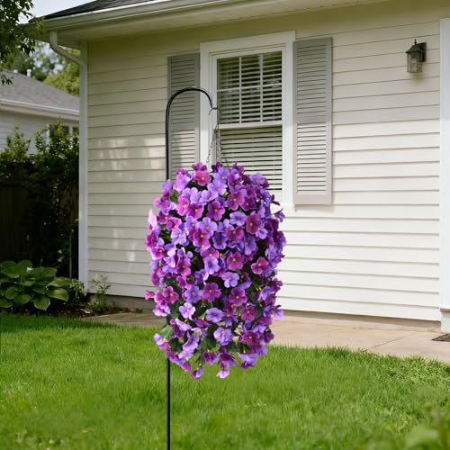 INQCMY Artificial Hanging Flowers Basket for Outdoor Summer Decoration,4pcs Faux Silk Begonia in Planter Look Real UV Resistant for Outside Home Porch Patio Balcony Yard Decor(Orchid Rose Red) - color: Deep Purple Light Purple