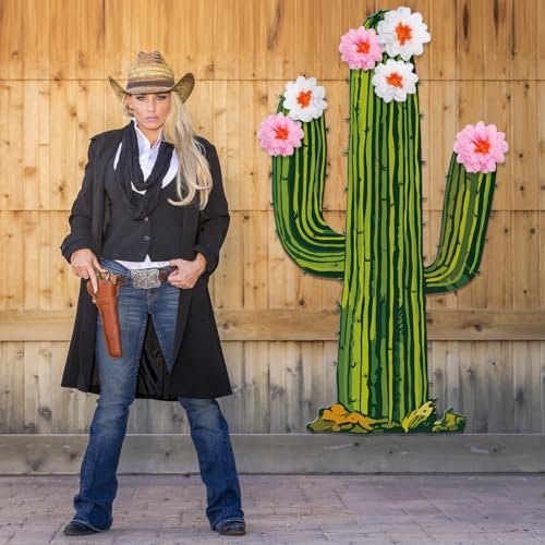 Honoson 7 Pcs 6ft Cactus Party Decorations with 3D Flowers Cactus Cutout Cardboard Cacti Summer Plant Wall Decor for Photo Prop Desert Wild West Mexican Fiesta Cowboy Vbs