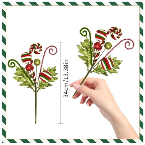 3 Pack Artificial Christmas Floral Picks Lime Green Red Berry Stems Xmas Tree Branches with Glitter Ball for Party Flower Arrangement Centerpieces (Green) - color: Green