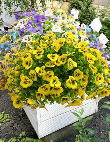 Artificial Flowers for Outdoors Fake Plants, 12pcs Fake Flowers Artificial Plants Outdoor UV Resistant,Silk Faux Flowers Shrubs Greenery Plants for Porch Garden Patio Window Box Decor - color: Yellow, size: 12