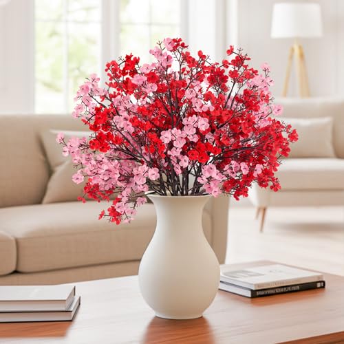 8Pcs Babys Breath Fake Artificial Flowers, Real Touch Red Pink Mix and Match Plants Silk Flowers for Vase Home Office Wedding Indoor Outdoor Centerpiece Table Mother's Day Decoration - color: Mixing, size: 8 Bundles