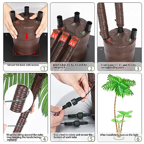 OUSHENG Lighted Palm Tree Bar Outdoor Christmas Decorations Decor, Light Up LED Artificial Fake Faux Trees Lights for Outside Patio Yard Pool Porch Deck Party Tropical, 7FT - size: 7ft