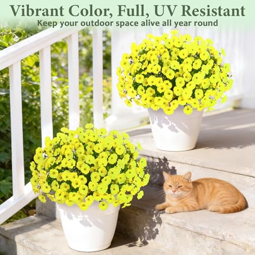 Yastouay Artificial Flowers for Outdoors, 14 Bundles Fake Outdoor Flowers, UV Resistant Artificial Plants & Flowers for Decoration, Yellow Realistic Morning Glory for Outdoor Porch Garden Decoration - color: Yellow, size: 14 Bundles