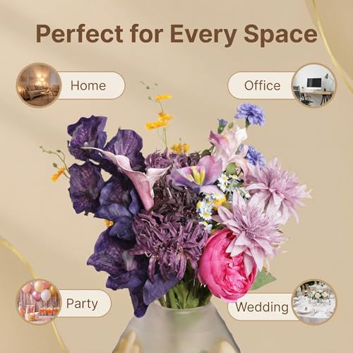 Artificial Flowers & Fake Flowers Bouquet, Lifelike Faux Silk Spider Lily Arrangement, Luxe Jewel Tone Centerpiece for Home Wedding Party