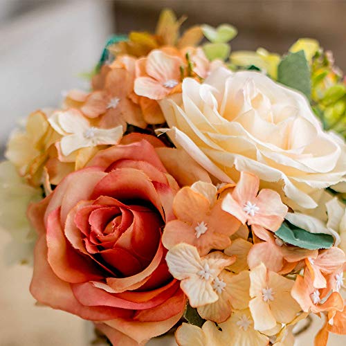 TKAS Artificial Flowers Fake Flowers Silk Rose Bouquets Decoration with Ceramics Vase for Table Home Office Wedding (Mix Color-3) - color: Mix Color-3