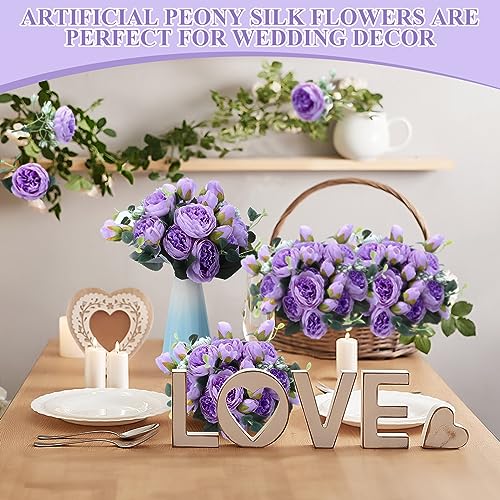 Yunsailing 8 Pack Artificial Peony Flowers Faux Silk Hydrangea Bouquet Wedding Home Table Decor Reusable Bouquet of Rose Flower for Birthday Wedding(Purple) - color: Purple, style: Peony